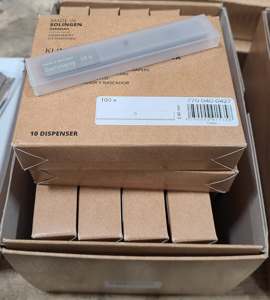 Mozart 770.040 four-inch scraper replacement blades 0.4 mm 100 pack