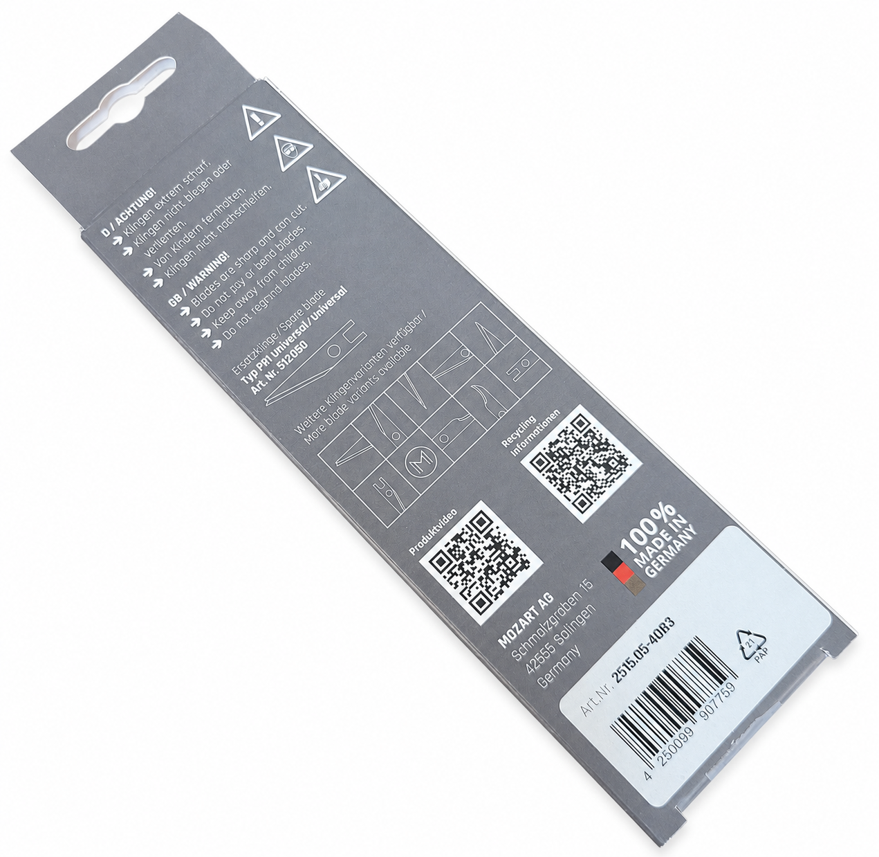 Mozart P1 TF precision knife retail package back