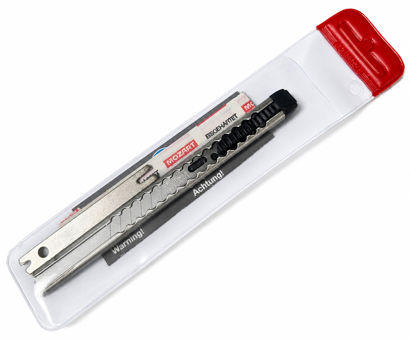 Mozart 9 mm stainless-steel pocket snap-off utility knife in package