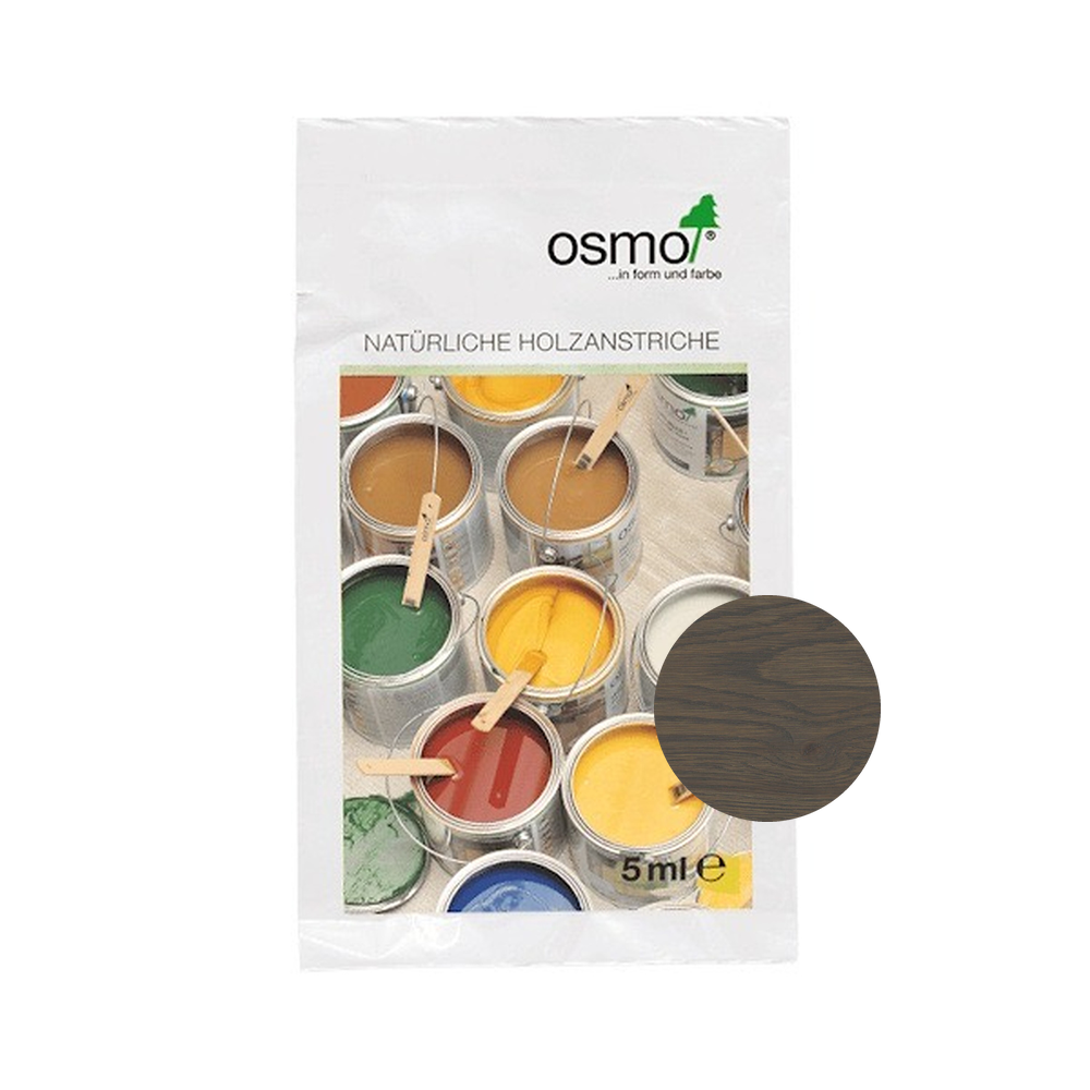 Osmo 2K Wood Oil 5 ml sample — 6114 Graphite with centered official wood color swatch
