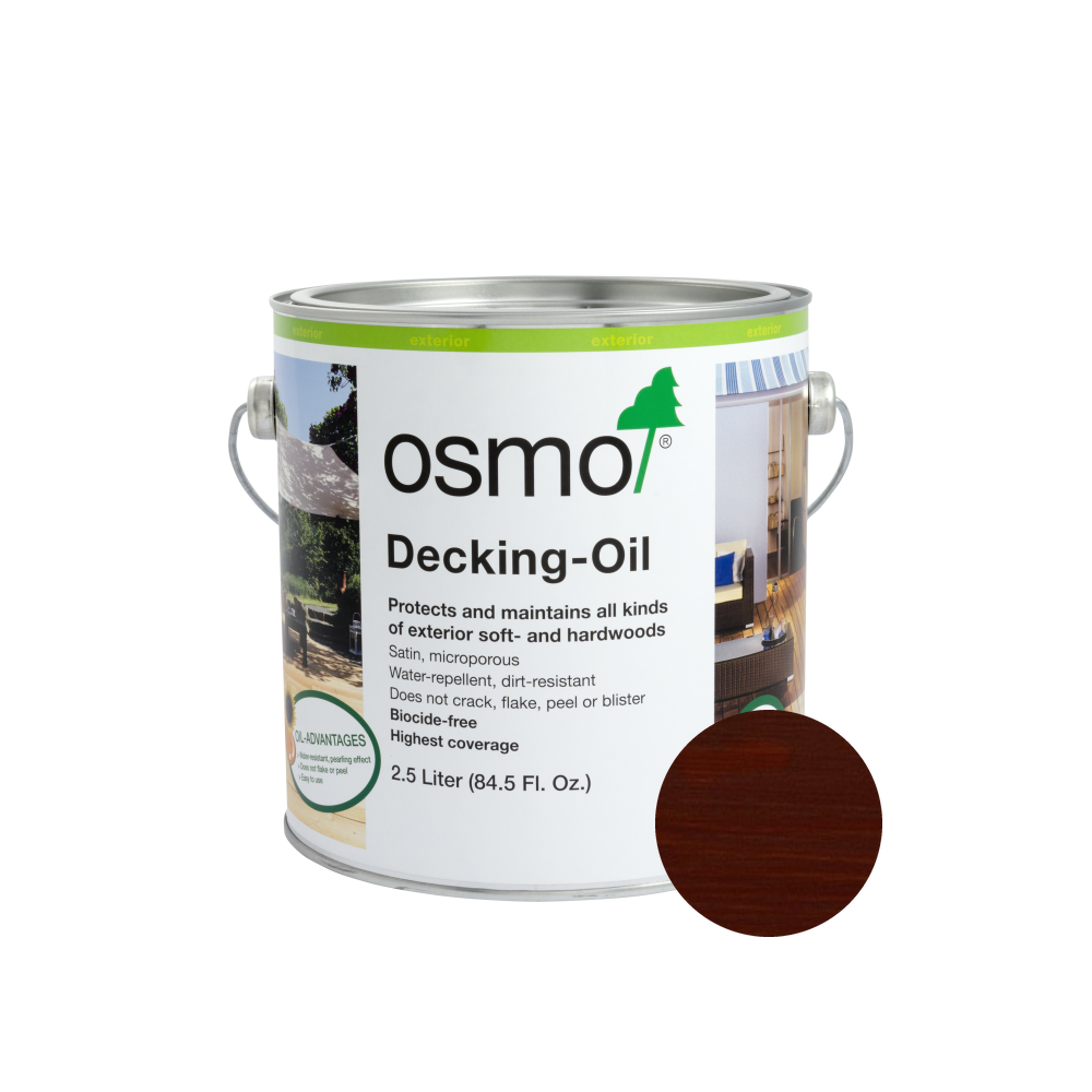 Osmo Decking Oil 1274 Mahogany can with centered wood color swatch