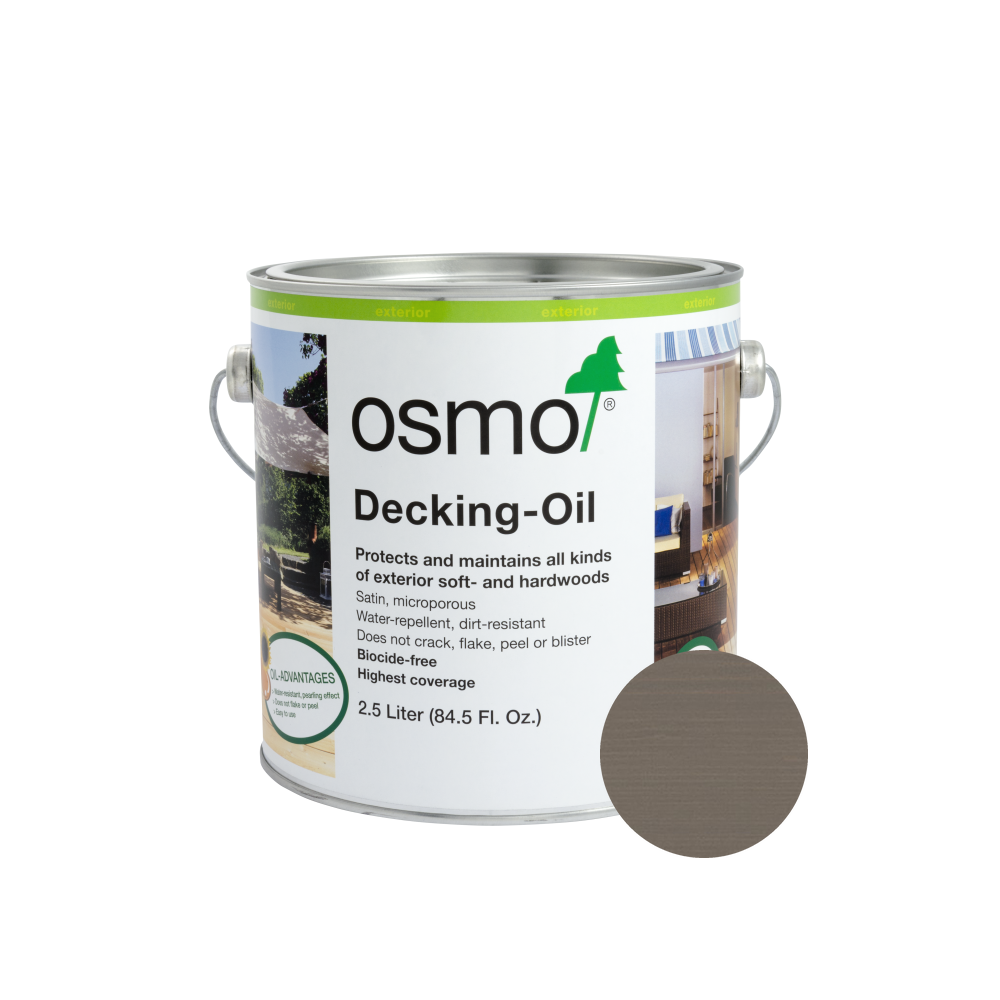 Osmo Decking Oil 1275 Grey can with centered wood color swatch
