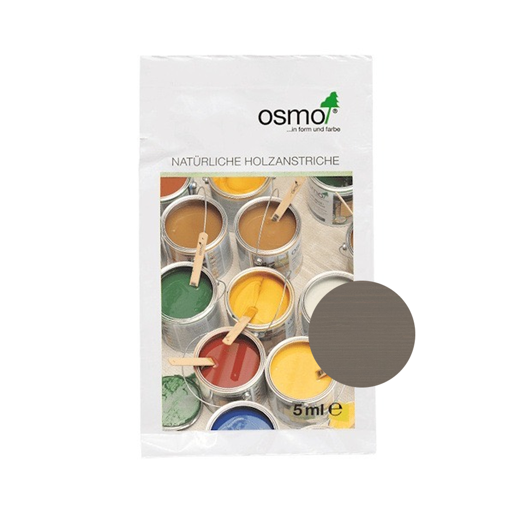 Osmo Decking Oil 5 ml sample — 1275 Grey with centered wood color swatch
