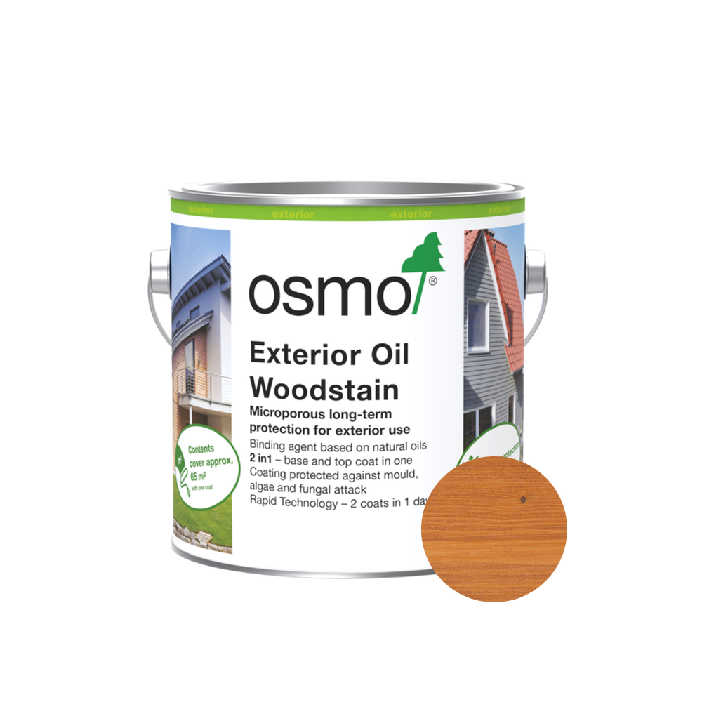 Osmo Natural Oil Woodstain 728 Red Cedar 2.5 L can with centered wood color swatch