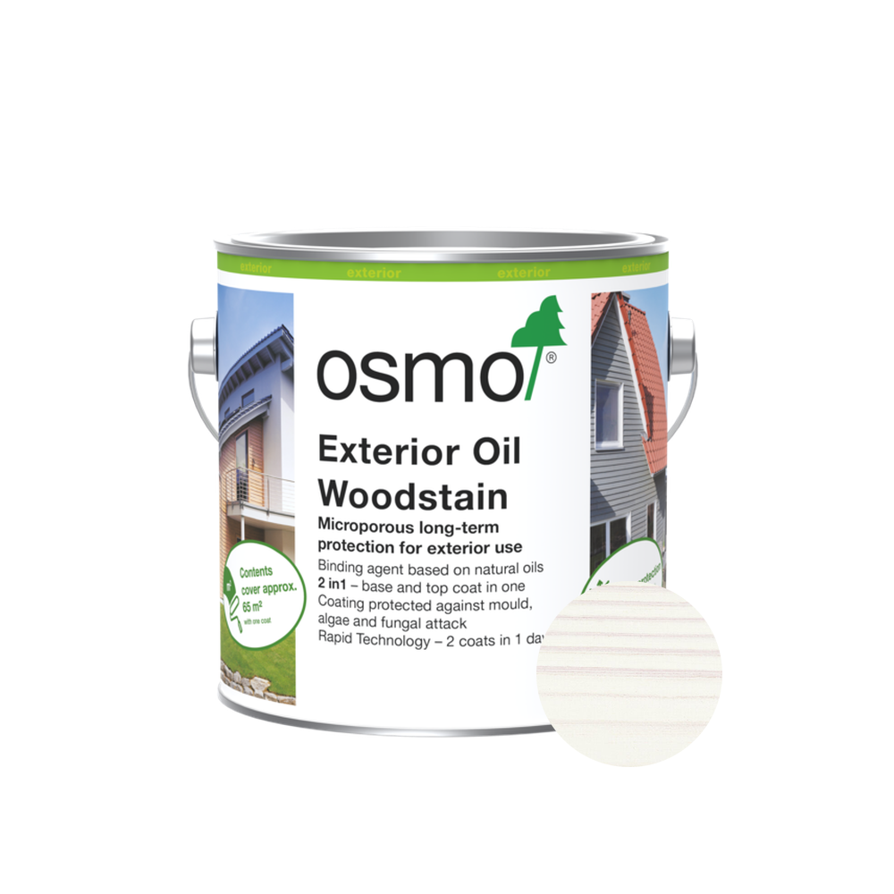 Osmo Natural Oil Woodstain 900 White 2.5 L can with centered wood color swatch
