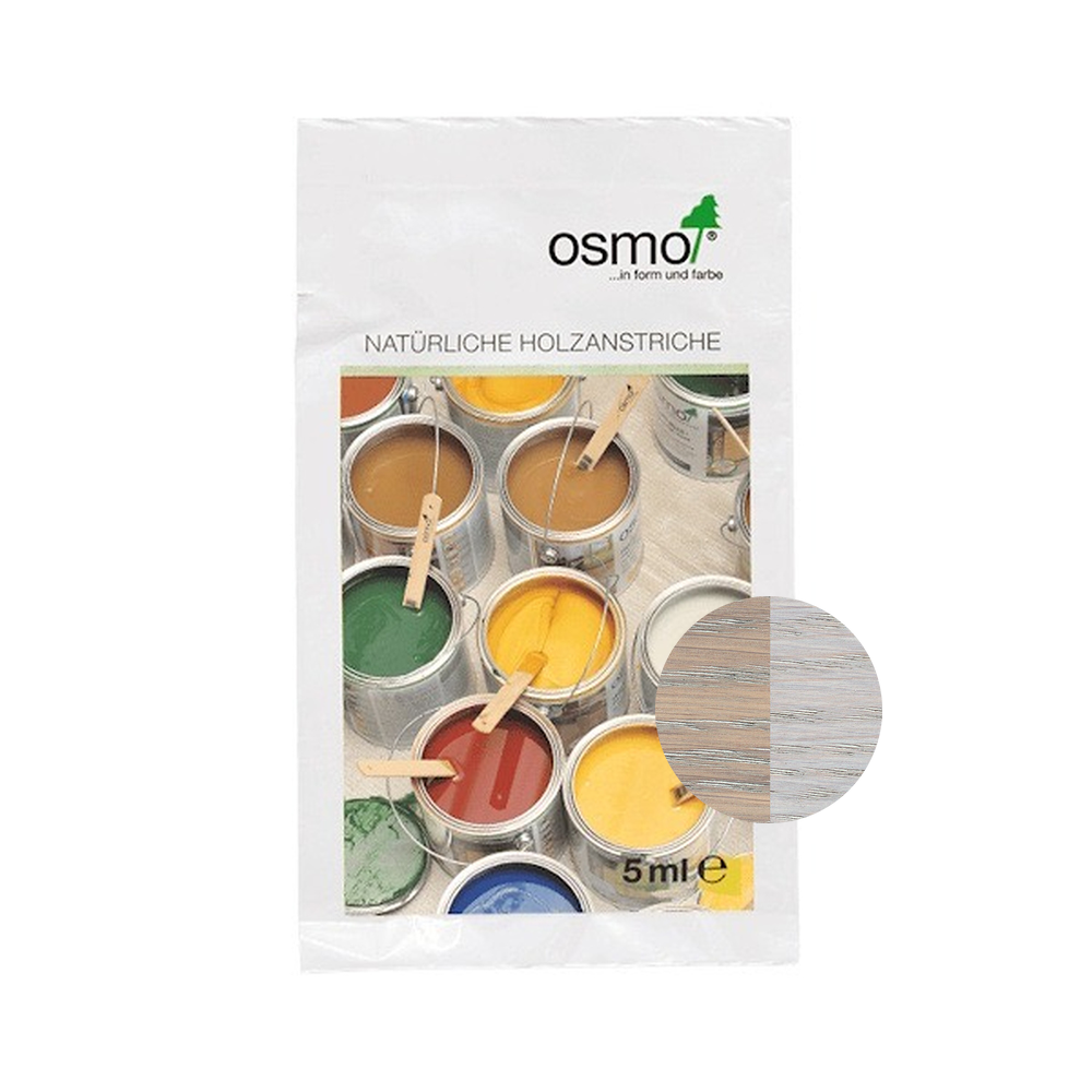 Osmo Oil Stain 5 ml sample — 3518 Light Grey with centered official wood color swatch