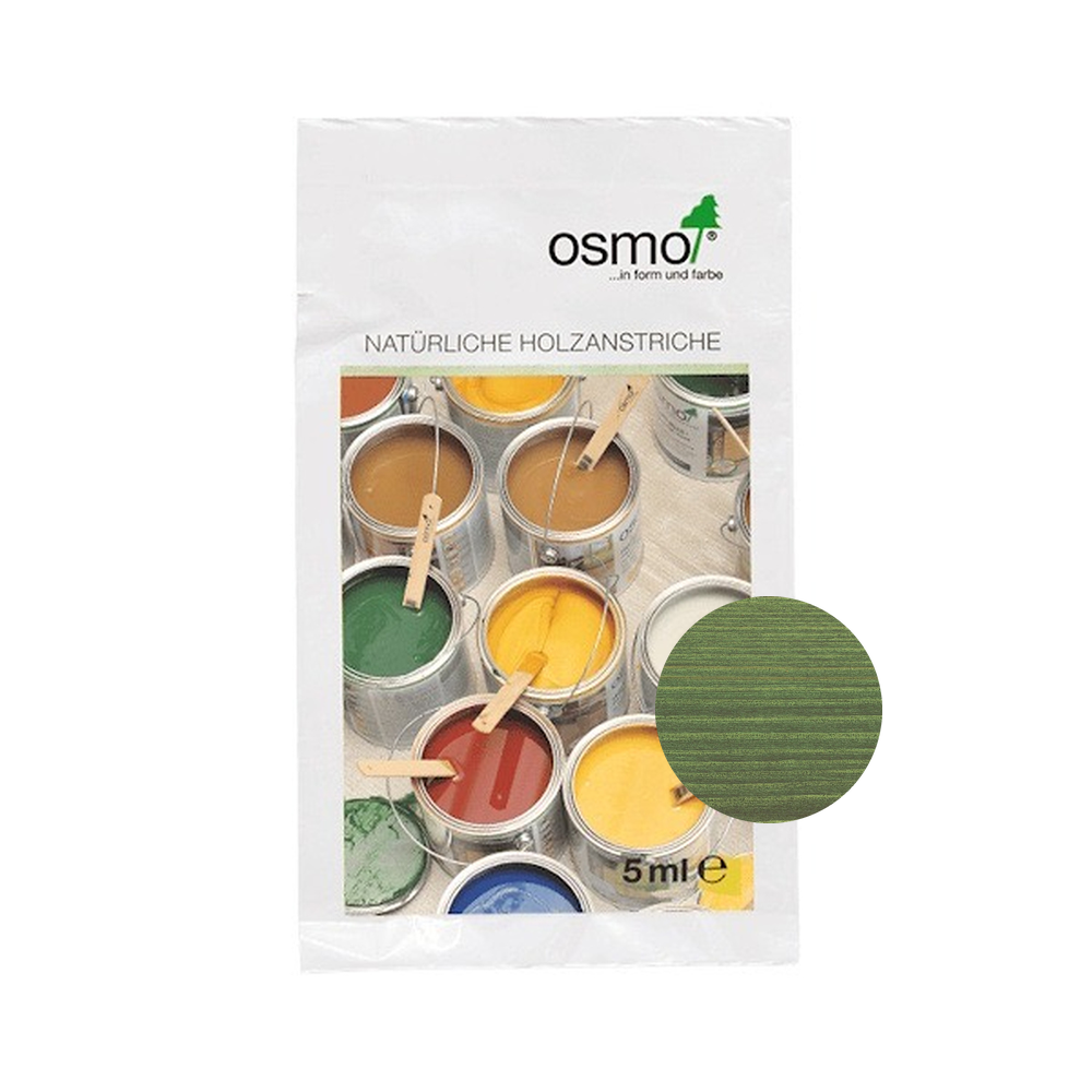 Osmo One Coat Only 5 ml sample — 9242 Fir Green with centered official wood color swatch