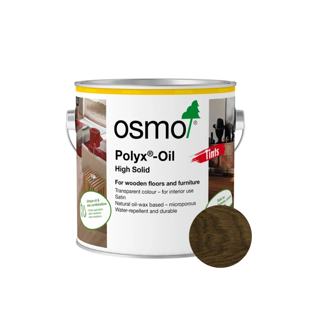 Osmo Polyx-Oil Tints can — 3075 Black with official wood color swatch
