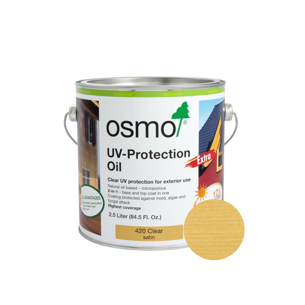 Osmo UV-Protection Oil Extra can — 420 Clear Satin with official wood color swatch