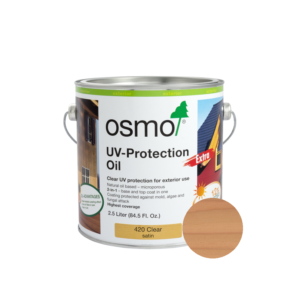 Osmo UV-Protection Oil Extra can — 427 Douglas Fir with official wood color swatch