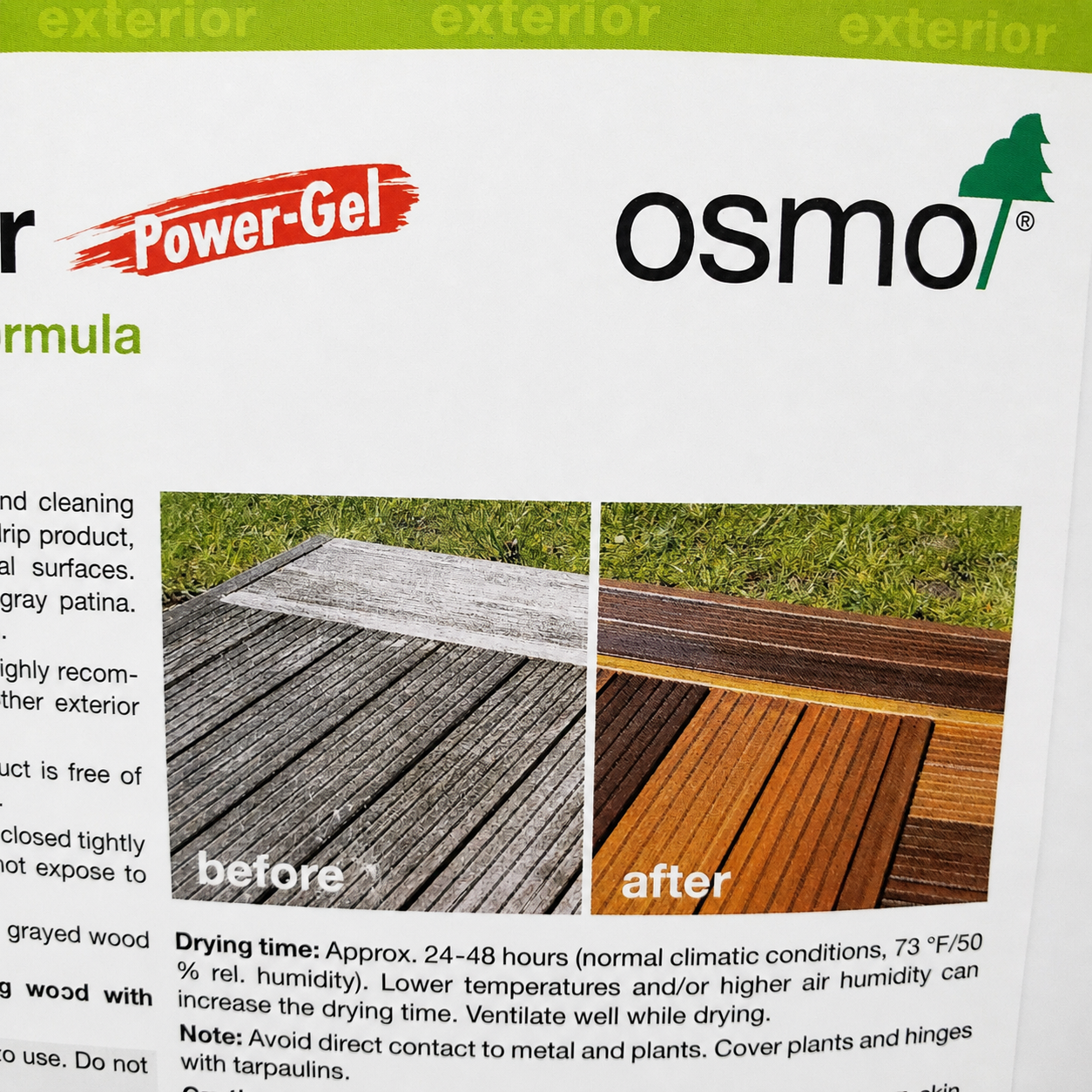 Osmo Wood Reviver Power Gel before and after wood restoration detail