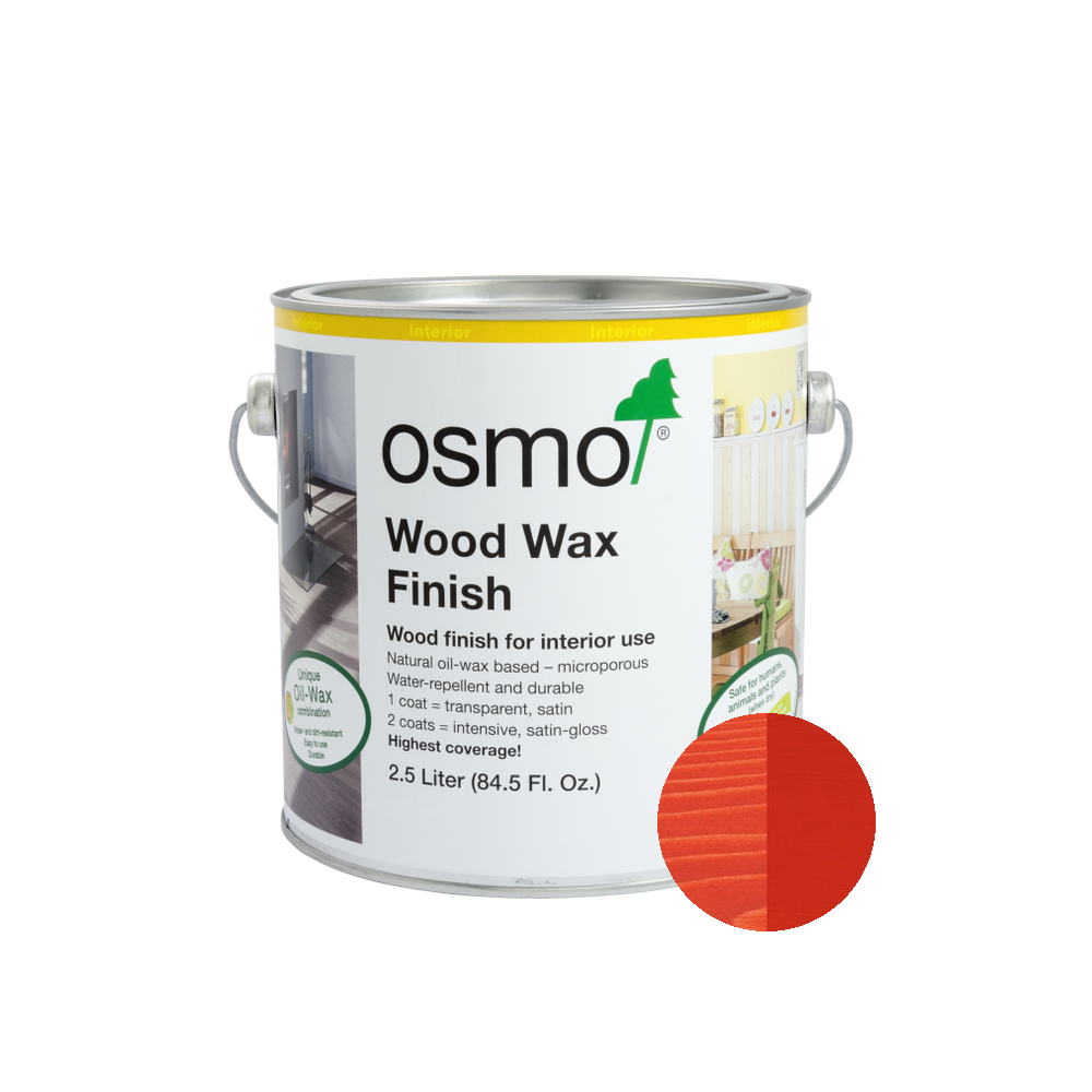 Osmo Wood Wax Finish Intensive can — 3104 Flame Red with official wood color swatch