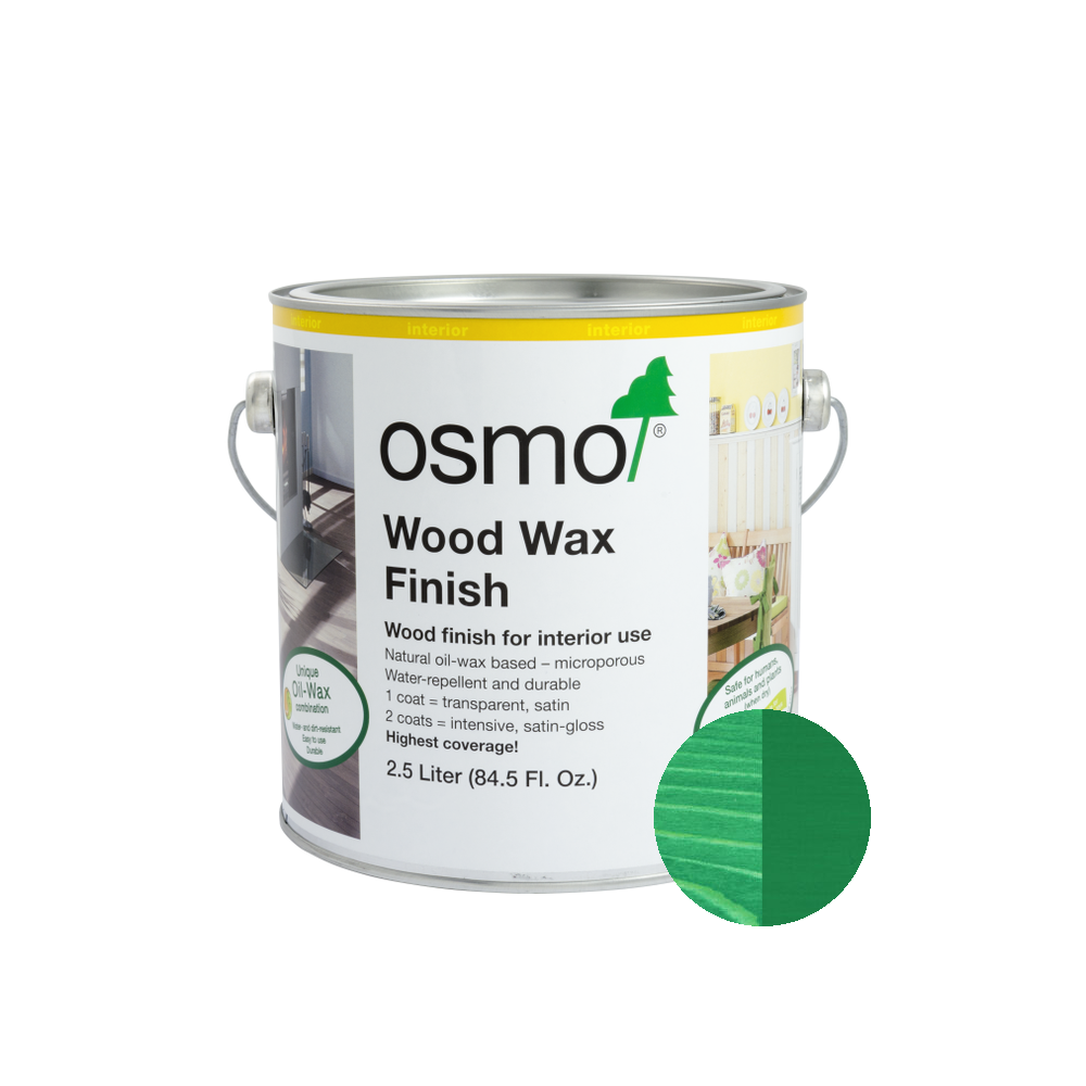Osmo Wood Wax Finish Intensive can — 3131 Mint Green with official wood color swatch