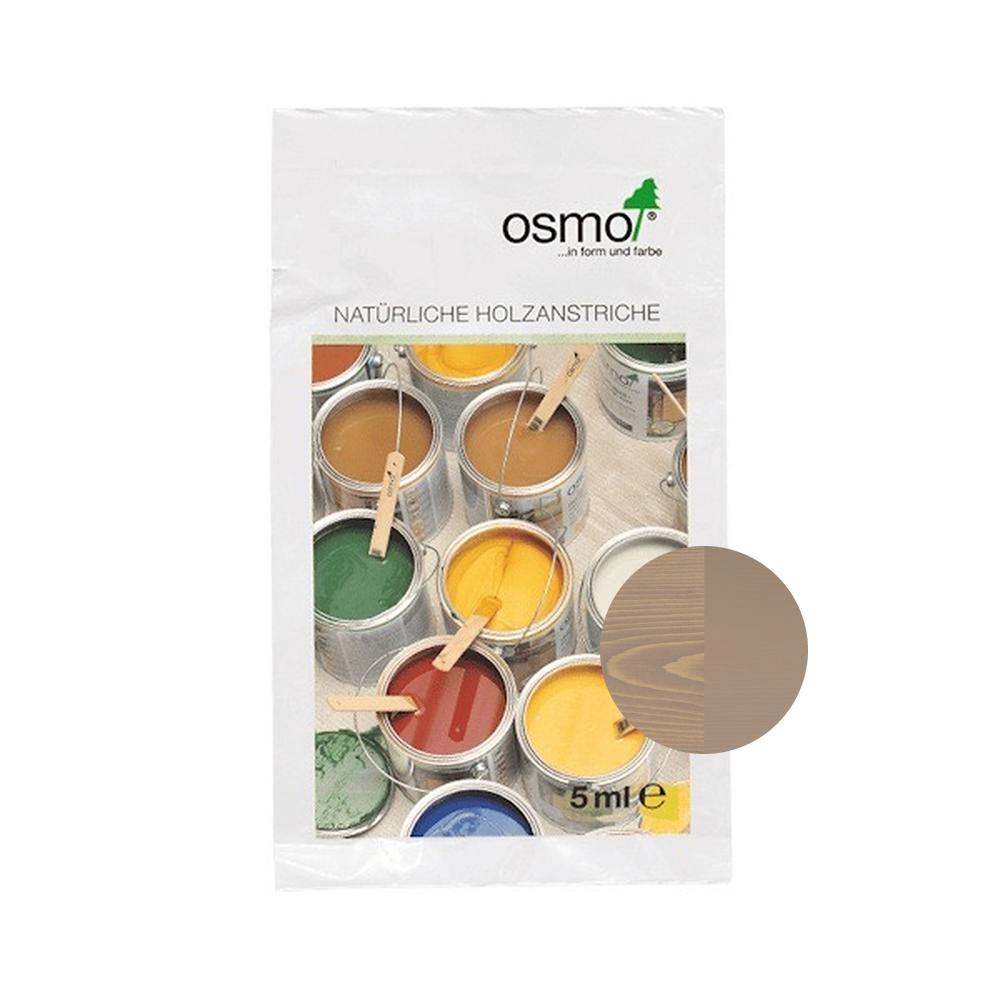Osmo Wood Wax Finish Intensive 5 ml sample — 3132 Grey Beige with centered official wood color swatch