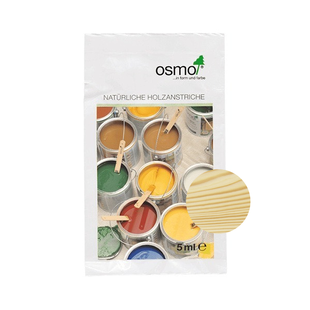 Osmo Wood Wax Finish Transparent 5 ml sample — 1101 Clear Extra Thin with centered official wood color swatch