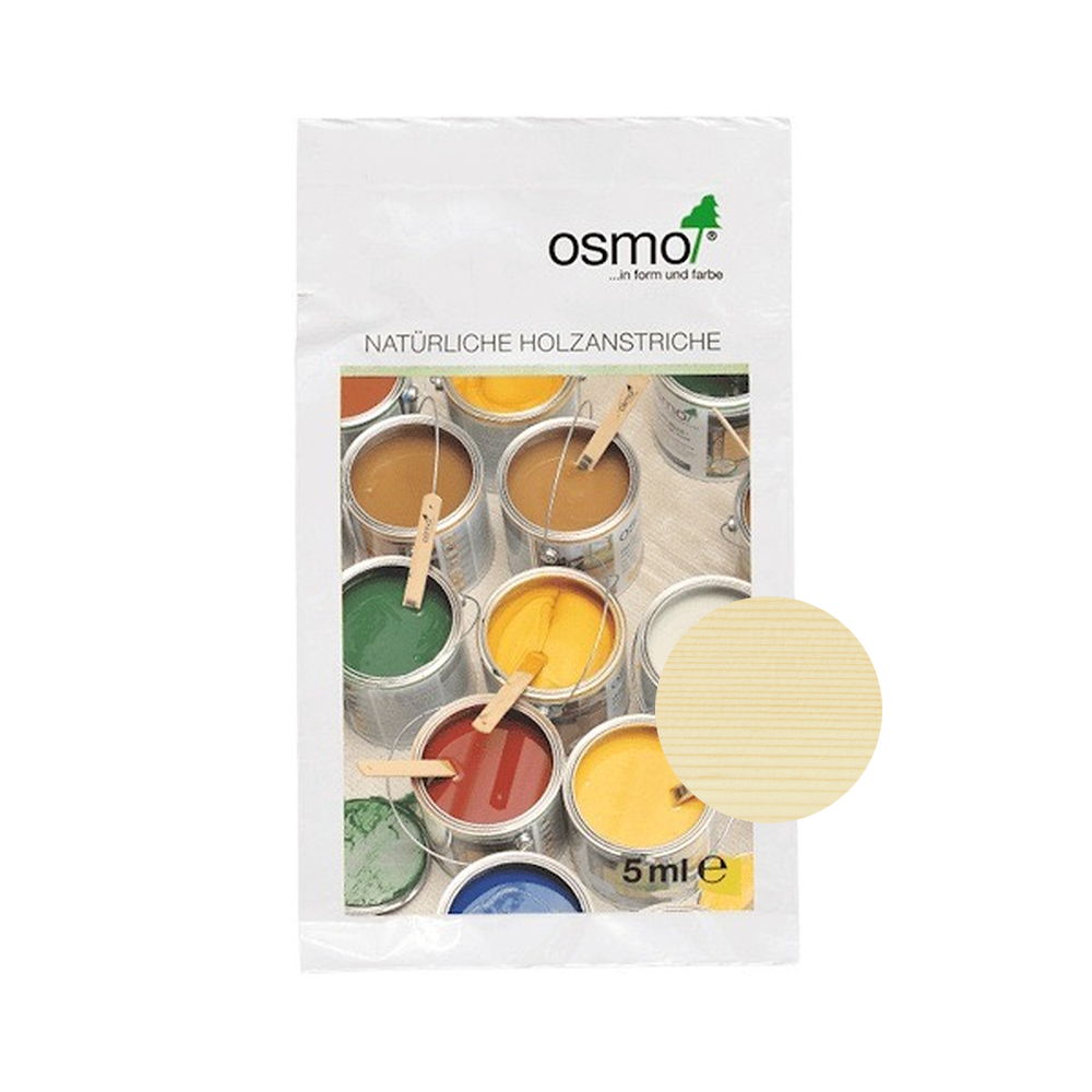 Osmo Wood Wax Finish Transparent 5 ml sample — 3101 Clear with centered official wood color swatch