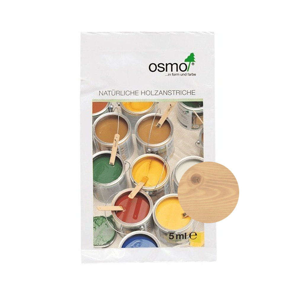 Osmo Wood Wax Finish Transparent 5 ml sample — 3102 Lightly Steamed Beech with centered official wood color swatch