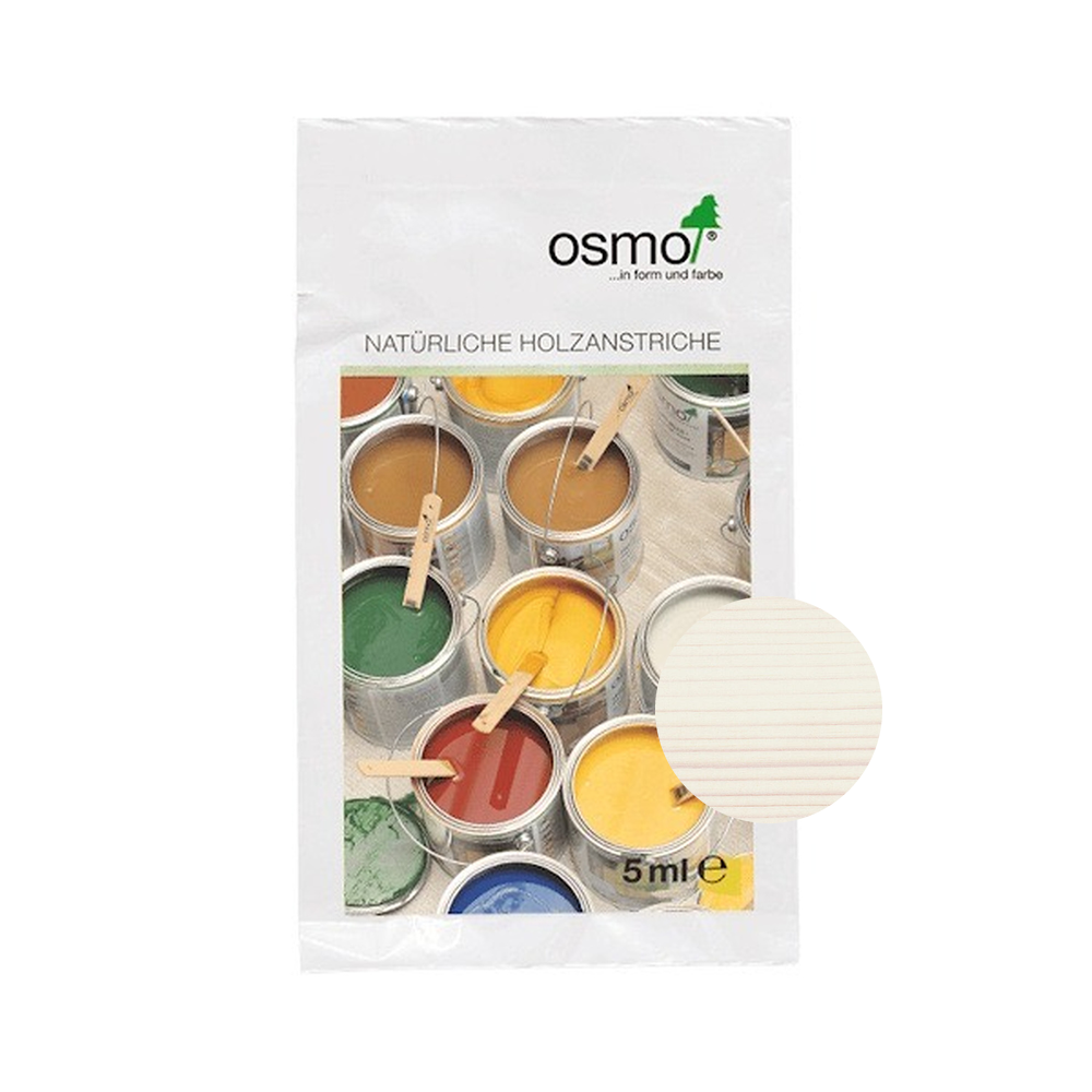 Osmo Wood Wax Finish Transparent 5 ml sample — 3111 White with centered official wood color swatch