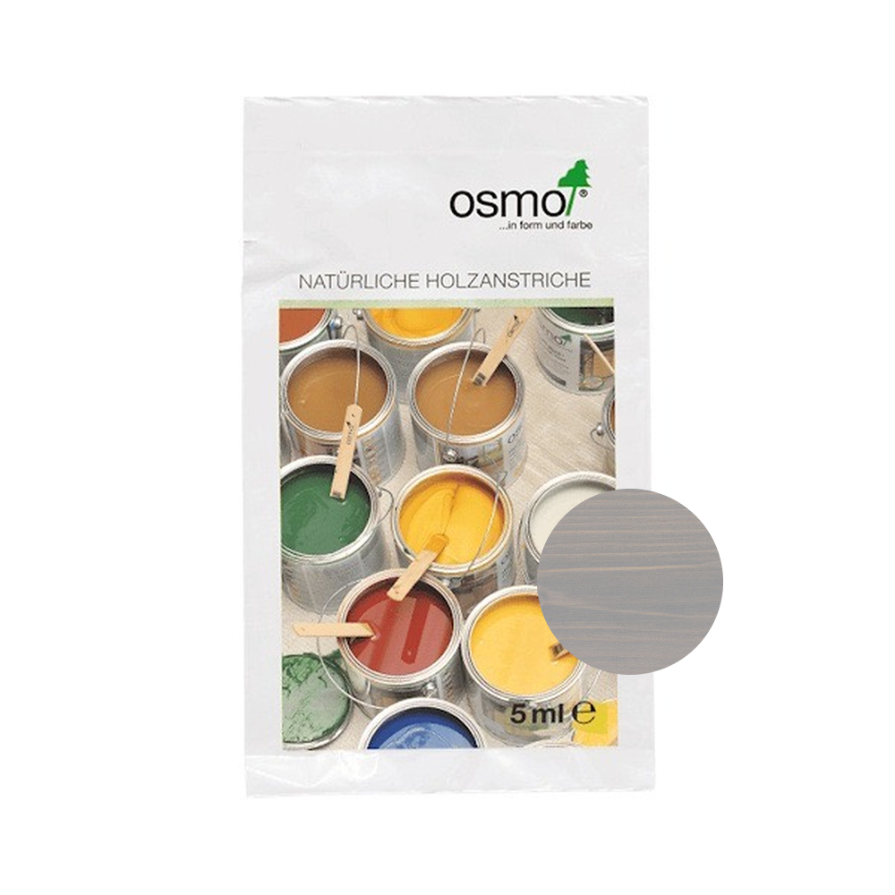 Osmo Wood Wax Finish Transparent 5 ml sample — 3119 Silk Grey with centered official wood color swatch