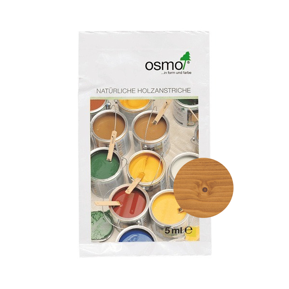 Osmo Wood Wax Finish Transparent 5 ml sample — 3123 Pine with centered official wood color swatch