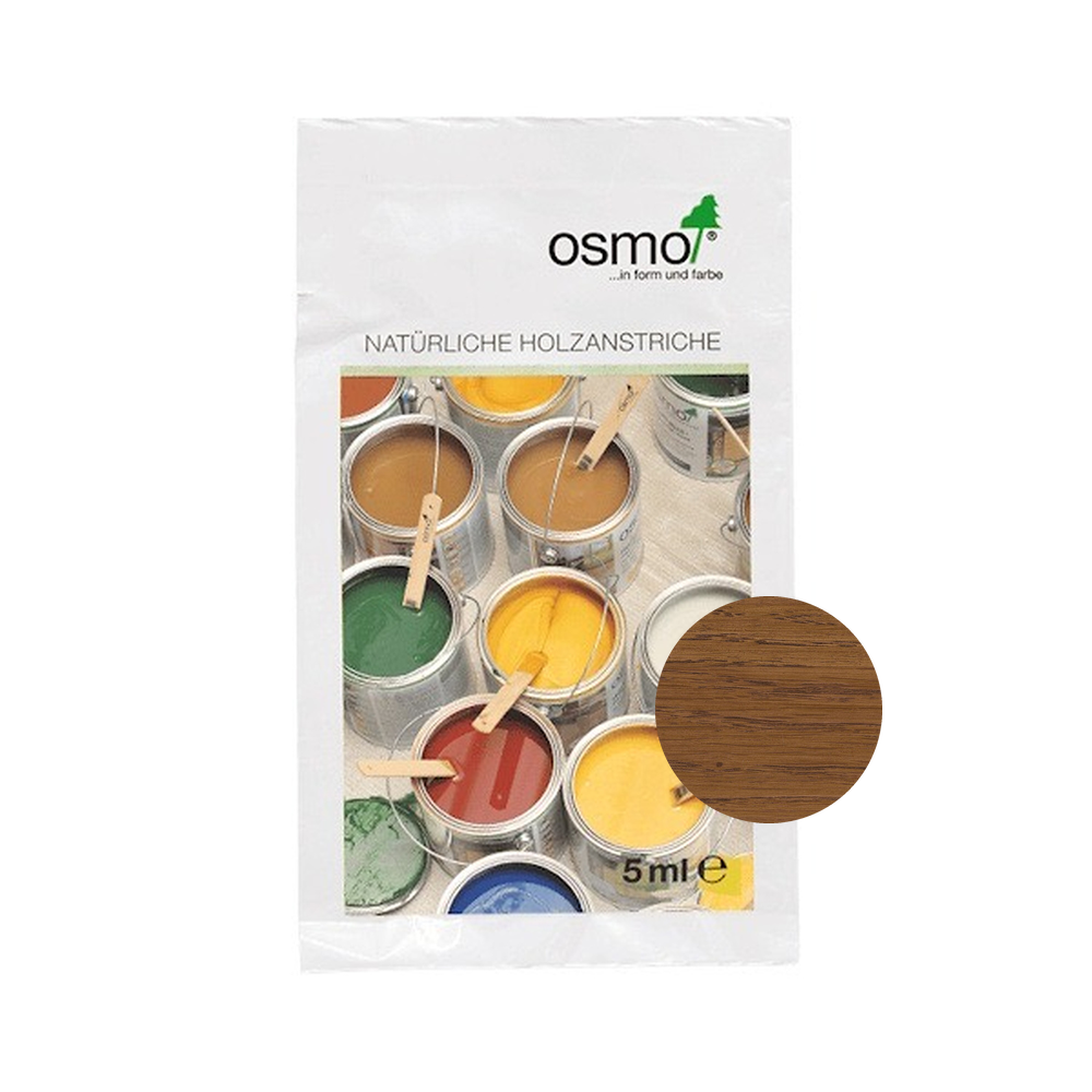 Osmo Wood Wax Finish Transparent 5 ml sample — 3143 Cognac with centered official wood color swatch