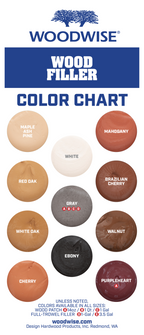 Woodwise Wood Filler color chart